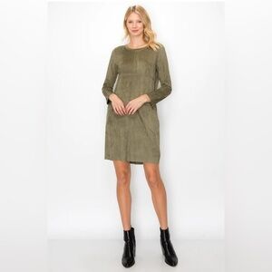 NWOT Women’s Joh suede long sleeve olive dress, size XS